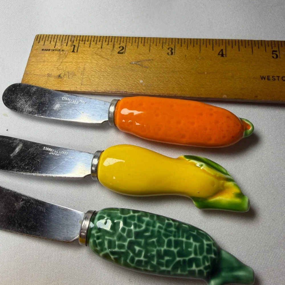 Vintage Japan Stainless Steel Ceramic Fruit & Vegetable Handle Flatware‎ Set 5pc